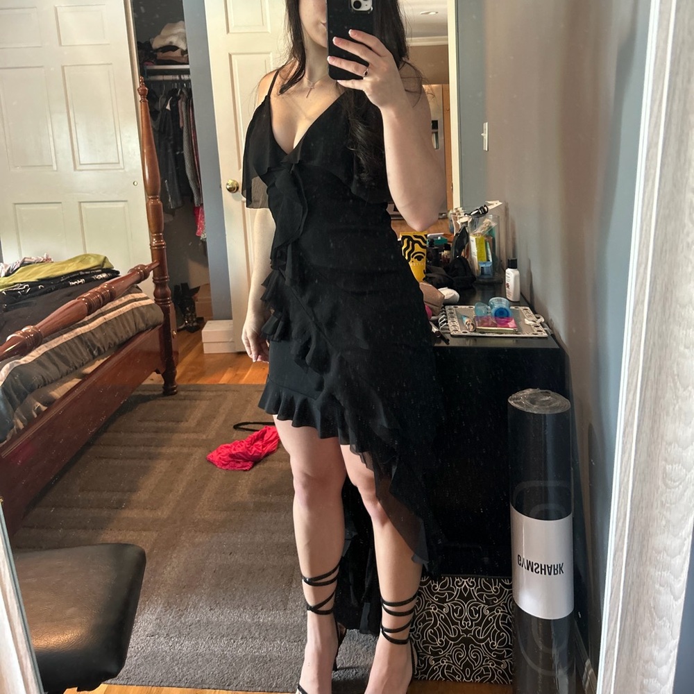 Alice + Olivia Black Ruffle Maxi Dress
